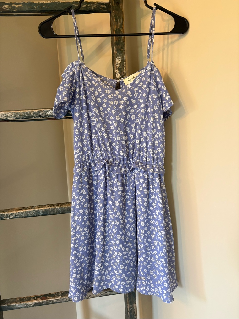 Jessica Simpson Periwinkle Floral Cold-Shoulder Mini Dress